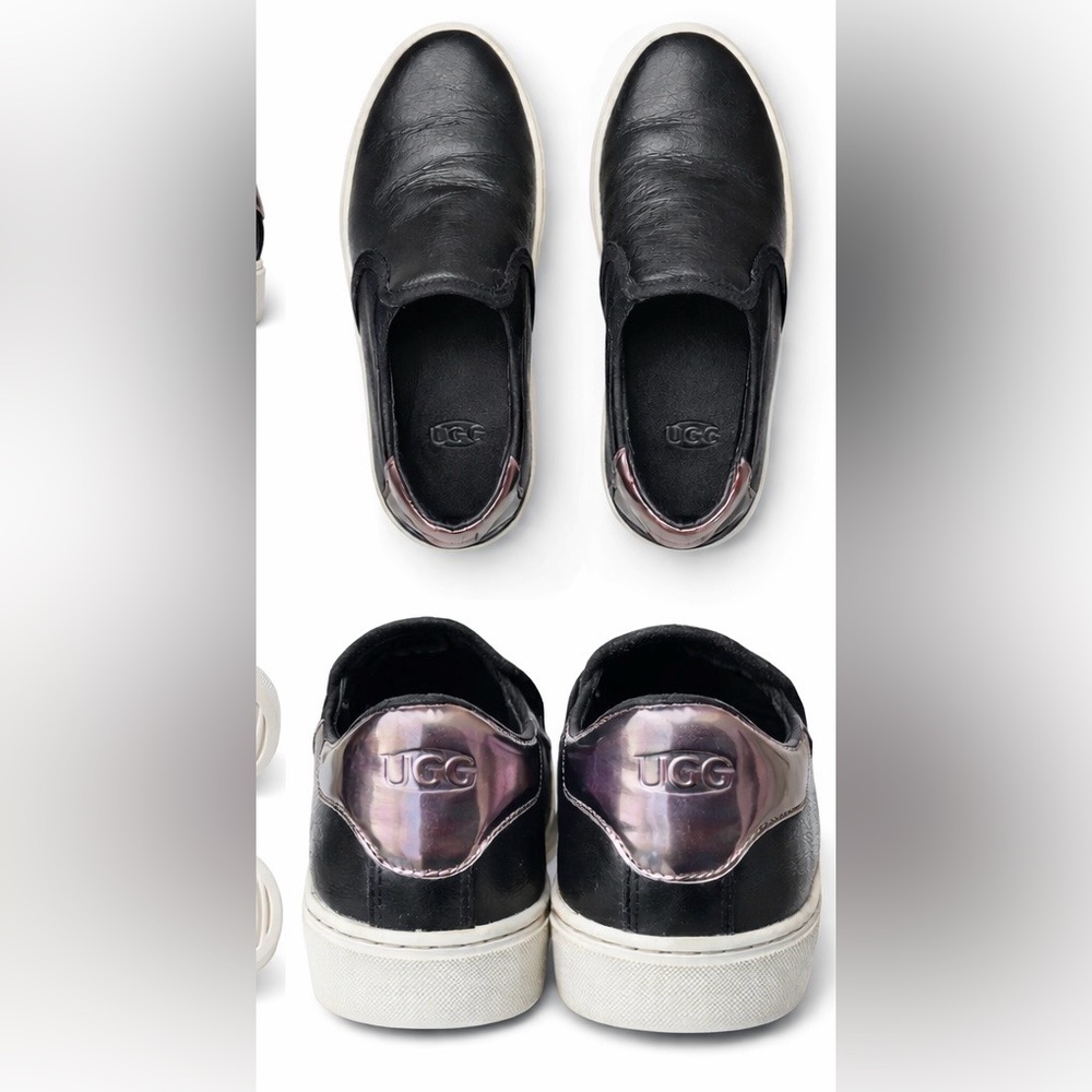 UGG Black Leather Slip On Sneakers Women Size 8 EU 39 Casual Platform Comfort